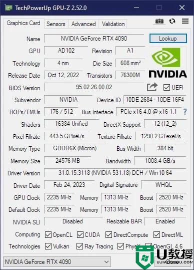 英伟达 GeForce RTX 4090 核心悄然更新至 AD102-301 GPU