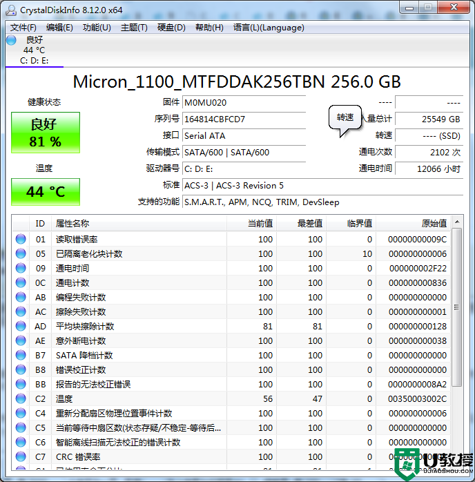 硬盘检测工具 CrystalDiskInfo 8.12.0 中文绿色版