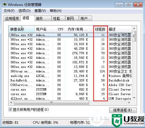 win7系统查看进程的线程数的解决方法